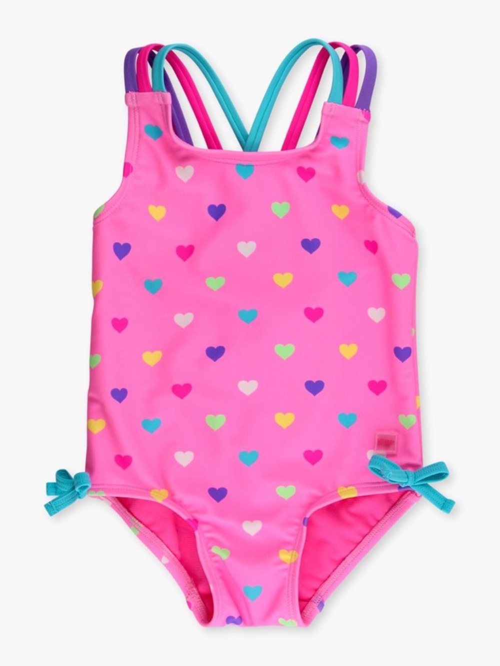 Ruffle Butts Girls' Pink Heart Print One-Piece Swimsuit